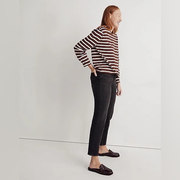 NWT Madewell Pleated Long-Sleeve Tee in Stripe - Picture 5 of 8